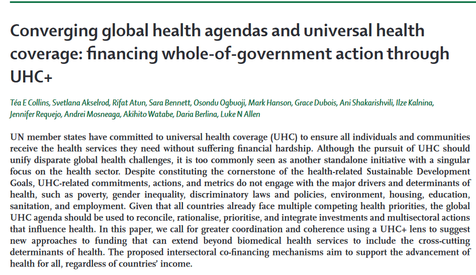 Converging global health agendas and universal health coverage: financing whole-of-government action through UHC+