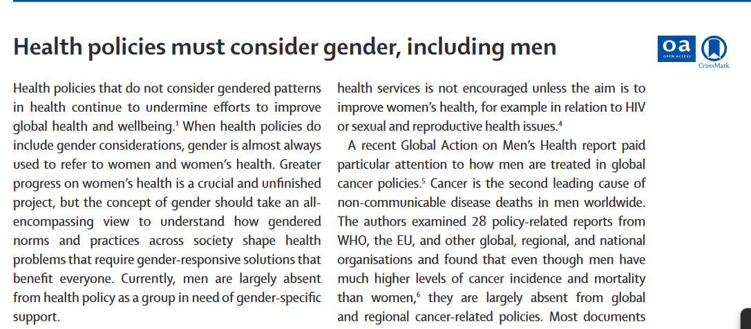 Health policies must consider gender, including men