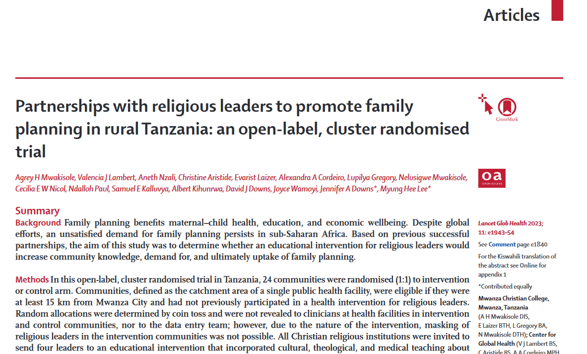 Partnerships with religious leaders to promote family planning in rural Tanzania: an open-label, cluster randomized trial