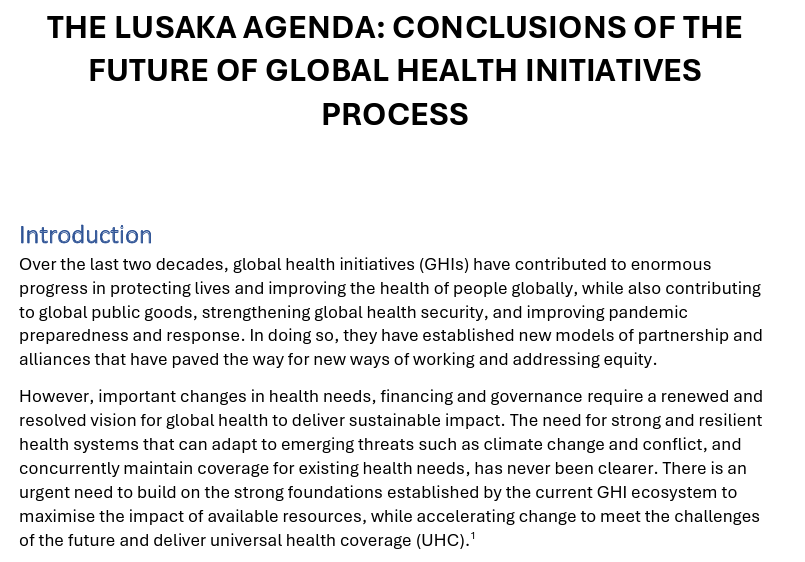 The Lusaka Agenda: Conclusions of the Future of Global Health Initiatives Process
